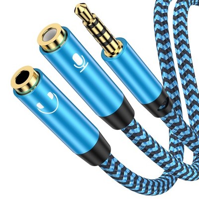 3.5mm Headphone Splitter Adapter Mic Audio AUX Cable for PS5 Xbox PC Headsets 