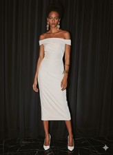 NWT Reformation Jamen Midi in Ivory Velvet Knit Off-Shoulder Dress L $198