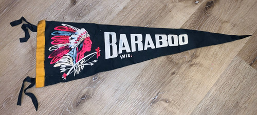 Vintage 1950s Baraboo Wisconsin Sports Flag Pennant 26"