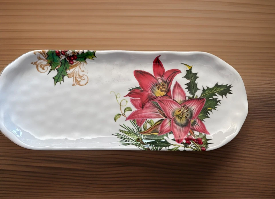 Michel Design Works Melamine Serving Tray Merry Christmas Floral Holly - Image 2 of 4
