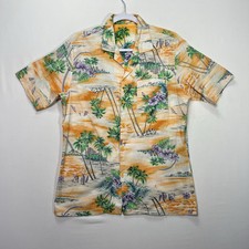 Vintage 80s Hawaiian Button Up Camp Shirt Size Medium Tropical Resort Wear