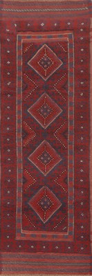 Red Wool Hand-knotted Oriental Geometric Afghan Tribal 8 ft Runner Rug 2x8