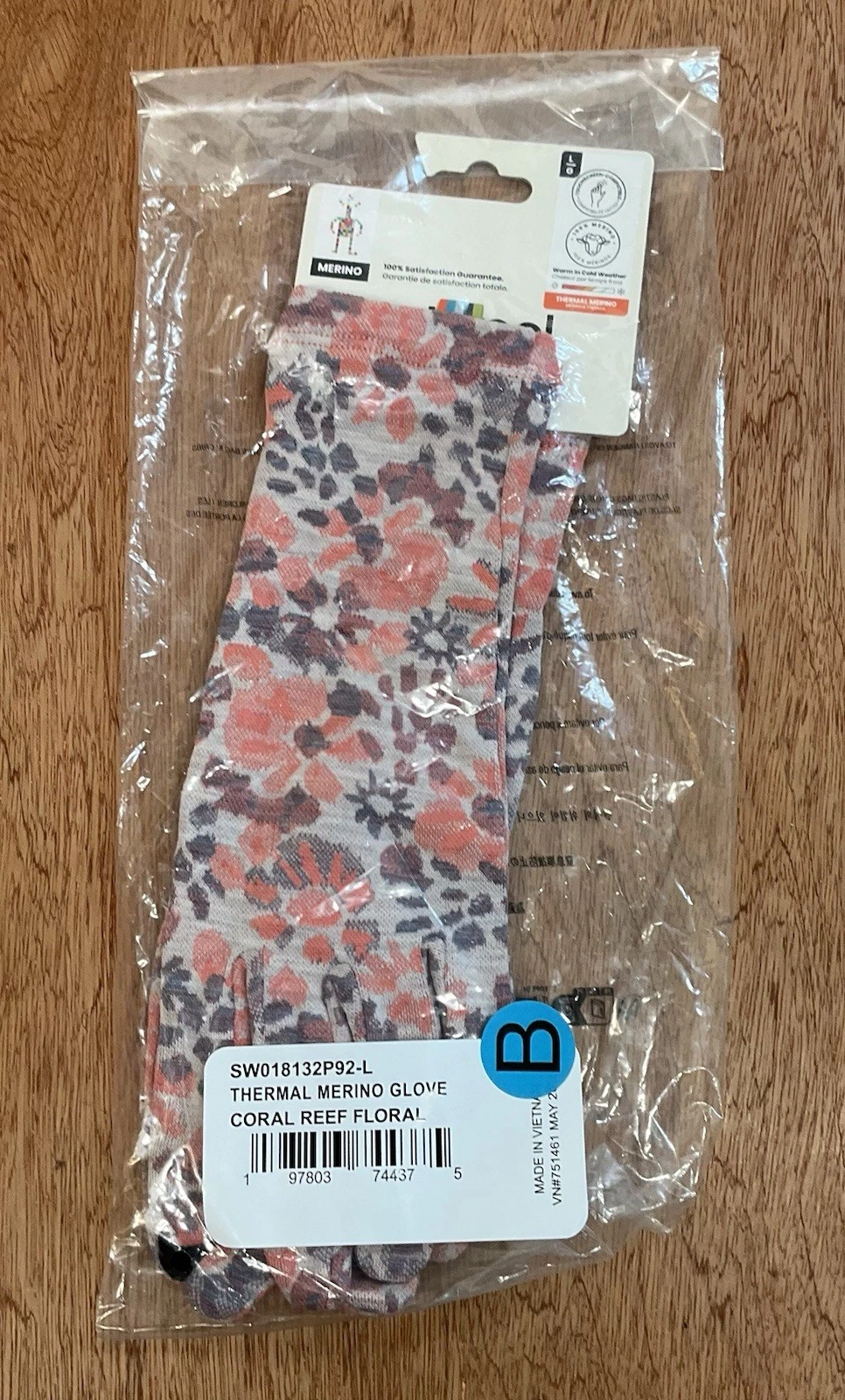 Smartwool Thermal Merino Touchscreen Gloves Women's Large Floral - NEW
