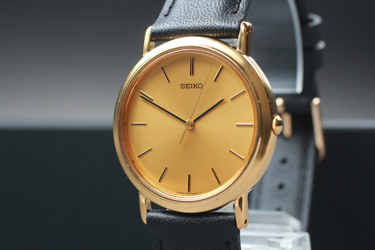 時計 SEIKO Chariot Sapphire Crystal Vintage Vintage 1990 N MINT Seiko Chariot 5P31-6C90 Gold Round Quartz Mens