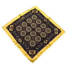 Elegant Golden Satin Luxe Paisley Scarf Pocket Square Rolled Edge