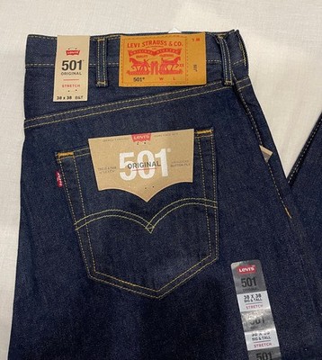 Levis 501 Original Mens Stretch Jeans 38X38 Big & Tall Dark Blue