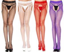 Suspender Crotchless Pantyhose Fishnet & Lace Music Legs 953 O/S  & Plus Size
