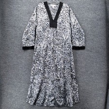 Oscar De La Renta Dress Womens Small Black Pink Label Kaftan Animal Print Lounge