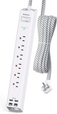 6 Ft Power Strip Surge Protector - Flat Extension Cord with 6 AC Outlets 4 USB 