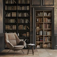 WOOHOOROO Vintage Bookshelf Peel and Stick Door Murals,Self-Adhesive Wallpape...