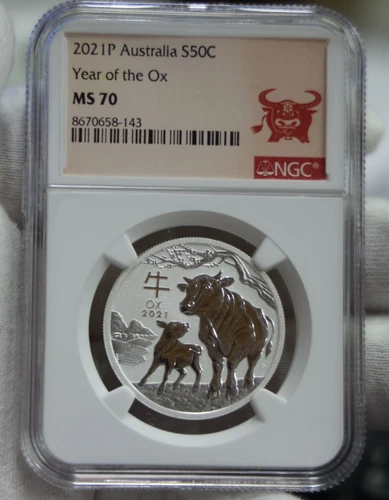 2021 P Australia 50c 1/2 oz. Silver Year of the Ox NGC MS70...