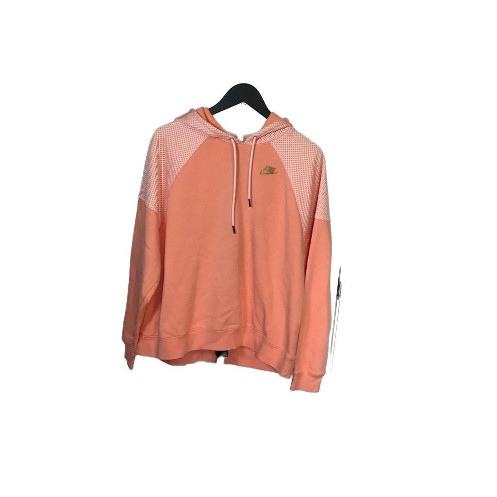 Nike Sportswear Peach Mesh Panel Hoodie gold logo Women's Large Athletic 