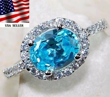 2CT Aquamarine  White Topaz 925 Sterling Silver Ring Sz 6 IB1-2