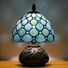 Small Tiffany Lamp Mini Stained Glass Table Lamp Sea Blue Pearl Style Mushroo...