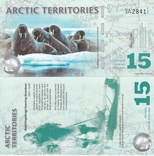Arctic Territories 15 Dollars 2011 POLAR WALRUS POLYMER ,private issue note