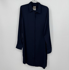 Quince Washable Stretch Silk Shirt Dress with Belt size L Women's in Navy Blue