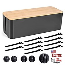 Cable Management Box - Wooden Style Cord Organizer to Hide Wires  Power Large