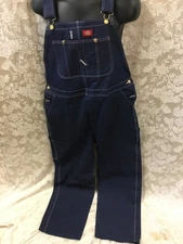Vintage  Dickies zipper Fly Bib Overalls 38x31 Blue Denim Carpenter jean NWOT MX
