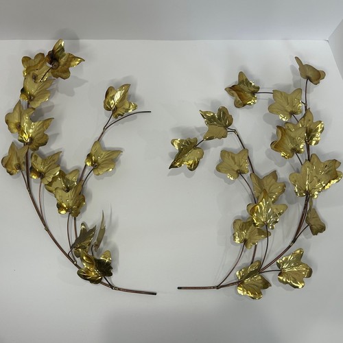 Vintage Brass Ivy Leaf Wall Art Set of 2 Mid Century Modern Botanical Decor 16"