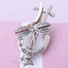 Antique Victorian Aesthetic Period Dragonfly Lute Silver Vermeil Brooch Pin