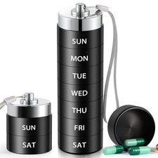 Metal Travel Pill Organizer, Large Weekly Pill Box, Portable Aluminum Alloy W...