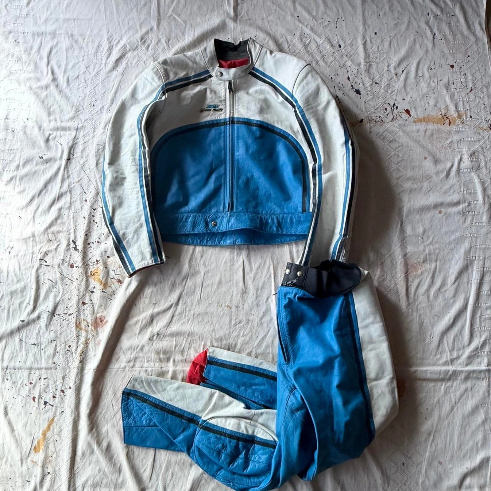 Vintage Speed Mode Cafe Racer Motorcycle Jacket & Pants Size S - product detail image 2