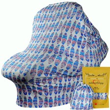 Baby Car Seat Nursing Cover Drawstring Carry Bag in Cute Feather Design S...