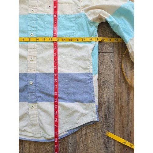 Tommy Hilfiger - Striped Colorblock Oxford Shirt - S - Cream Aqua Blue image 8