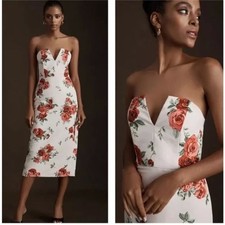 Sachin Babi Nora Rose Strapless Notch Neck Midi Dress Pink Floral Size 2