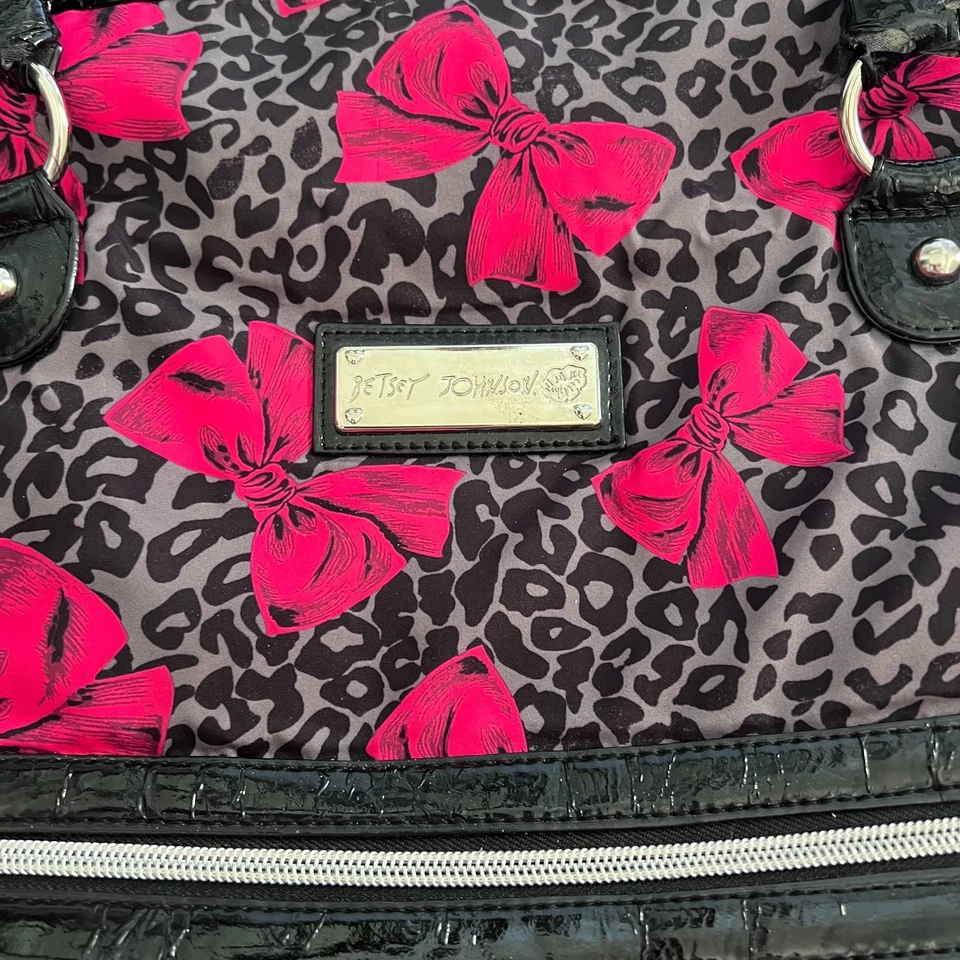 Bolso de Lona Betsey Johnson Grande Rosa Negro Lazo Y2K Viaje Fin de Semana Foto 3 de 4
