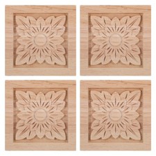 4 Pcs Wood Carving Decorative Appliques Square Onlays for Furniture Bed Cabinet
