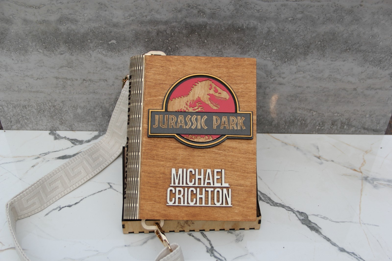 Cartera para libros de madera Parque Jurásico