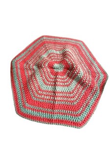 Handmade Crocheted End Table Cover Rug Retro Hexagon Multi Colored 29x26” Pink