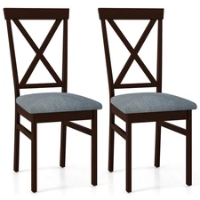 Modern Dining Chairs Set of 2 w/ Rubber Wood Frame Hollowed Backrest for Kitchen