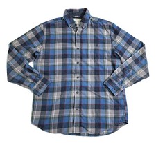 Weatherproof Mens Medium Blue Gray Flannel Shirt Button Up Check Vintage