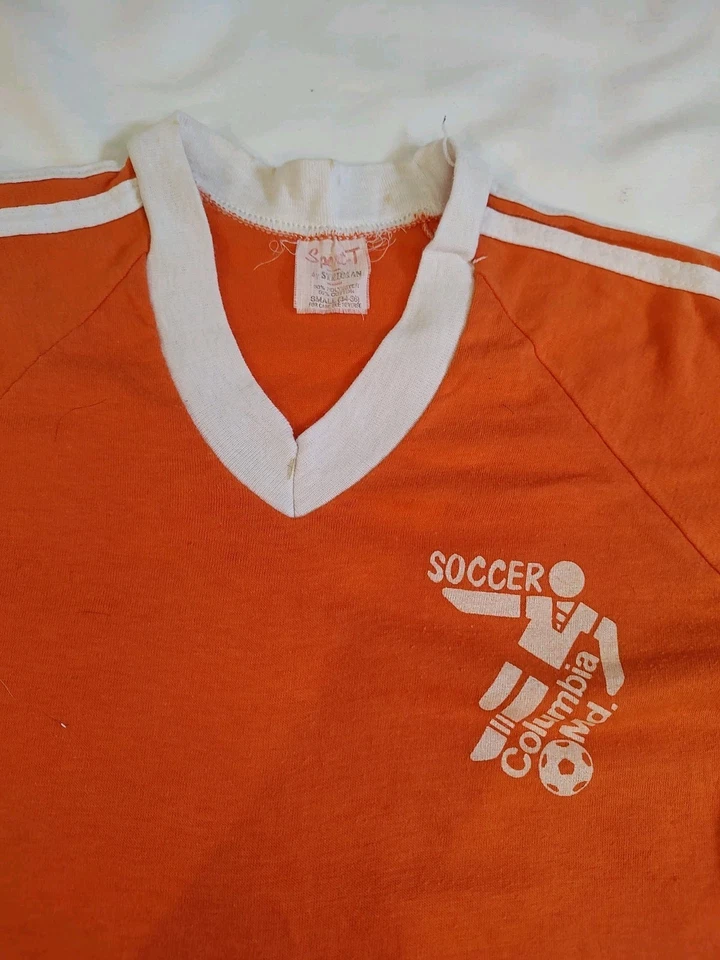 Camiseta Stedman Vintage Anos 70 Columbia Soccer Jersey Ringer Decote V Tamanho P 34-36 - Imagem 2 de 4
