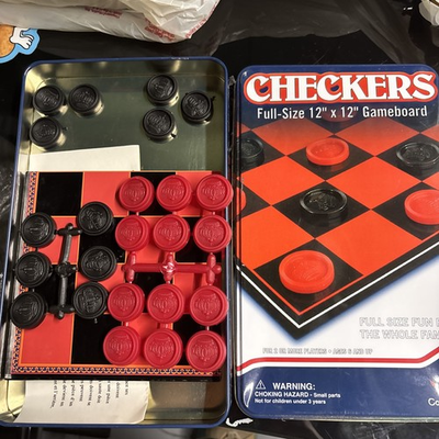 #ad Checkers In A Tin Full Size 12”x12” 30.4cm X 30.4cm Cardinal Portable AS IS $4.90