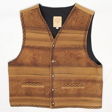 Wah Maker Western Waistcoat Vest M Brown Tan Canvas Print Metal Button USA