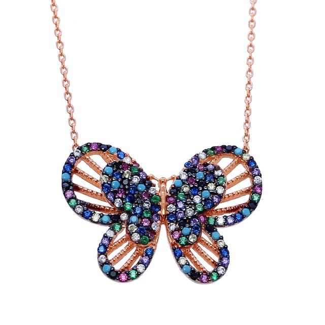 925 Sterling Silver Multicolour Stone Butterfly Necklace | eBay