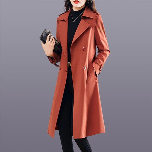 Spring Womens Trench Coat Lapel Collar Windbreaker Slim New Style Long Suit Coat - Picture 25 of 26
