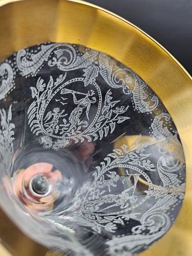 Vintage Set of 2 Etched Crystal Gold Encrusted Water Goblet - Picture 6 of 9