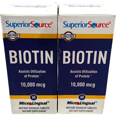 Superior Source Biotin - 10,000 mcg - 60 tabs each - EX 08/26 - LOT of 2