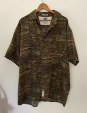 Vintage Marc ECKO Mens XL The Blue Rhino Exhibit Brown Short Sleeve Shirt EXC!