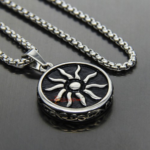 Collana Ciondolo Uomo Acciaio Inox Dio Sole Apollo Argento Nero Lucido Solido - Foto 15 di 23