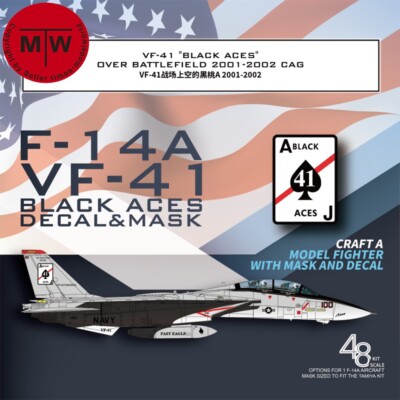 1/48 1/72 F-14A VF-41 Black Aces 2001-2002 Decal & Mask for Tamiya