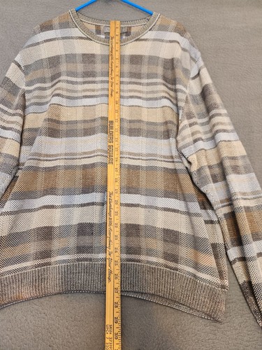 Talbots Men’s Sweater Size L 100% Pima Cotton Plaid Blue Tan Gray And White - Picture 3 of 7