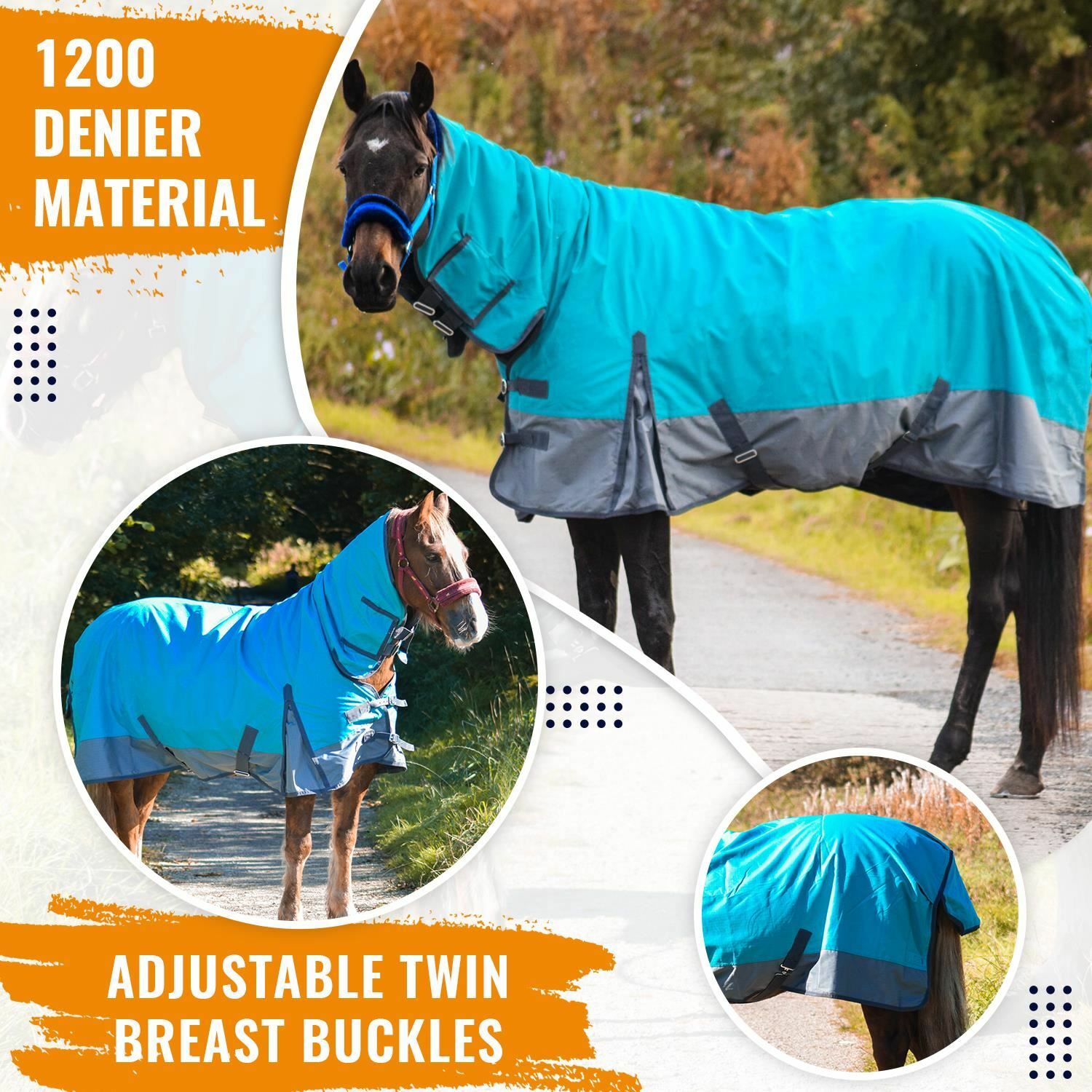 1200D Lightweight Turnout Horse Rug Waterproof Combo Full Neck Aqua