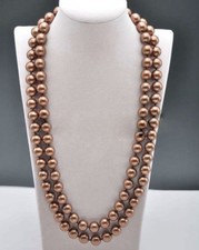 Fashion 10mm Natural Coffee South Sea Shell Pearl Round Beads Necklace 36'' Long