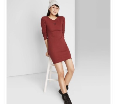 Women's Long Sleeve Bodycon Dress - Wild Fable Red Embroidered L