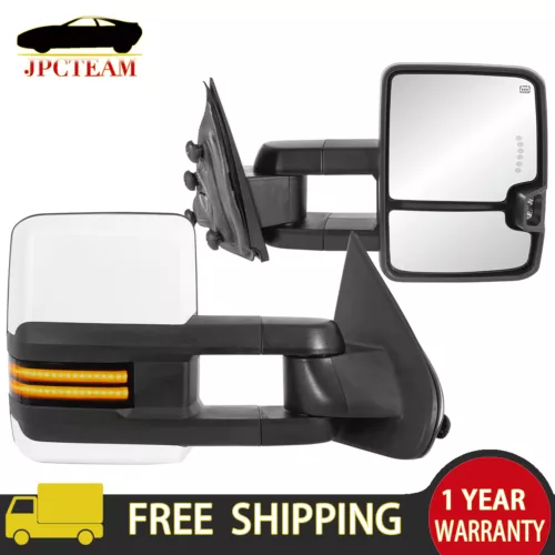 Pair Tow Mirrors For Chevy Silverado GMC Sierra 1500 2500 & 3500HD White Painted